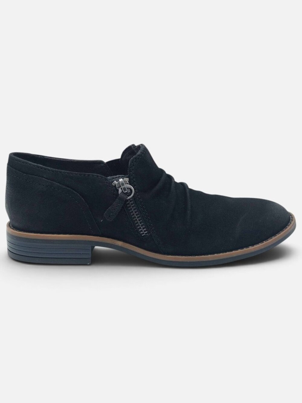 Clarks Collection Womens 9 Black Suede Shooties Ankle Boots Side Zip Comfort